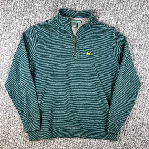Masters Collection Other - Masters Collection 1/4 Zip Pullover Sweater Mens M Green Striped Golf Logo